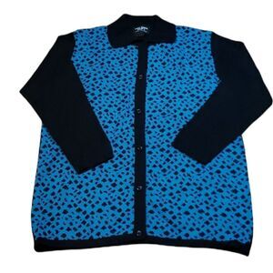 Vintage Saint Tropez Leopard 'Oversized' Aqua/Black Sweater Cardigan, Medium